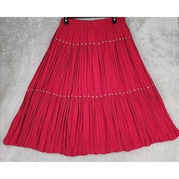 Stonebridge Skirt Womens Large Red Pleated Studded Boho 80s Retro Vintage Midi - Picture 2 of 10
